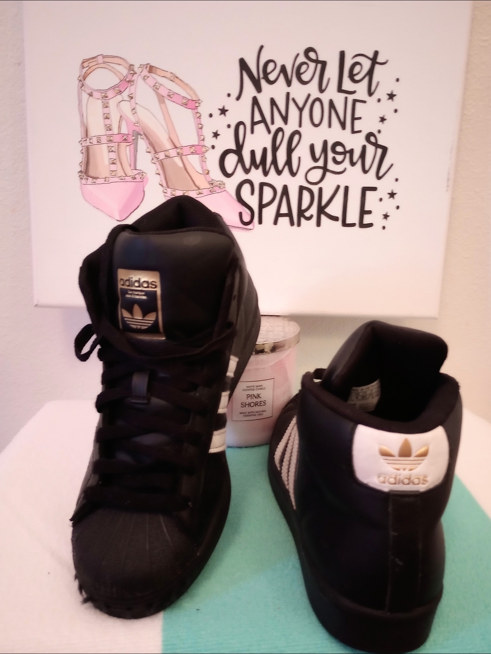 adidas Black and White High-Top Sneakers with Gold Logo